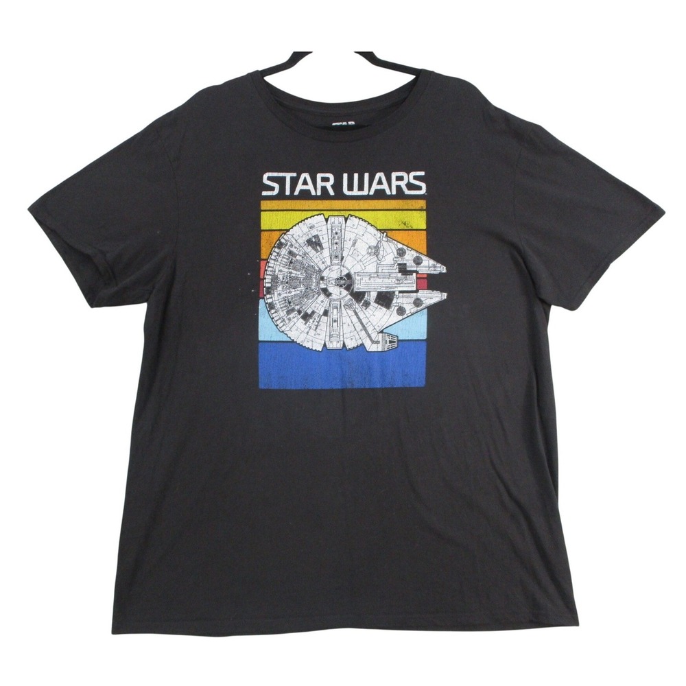 Star Wars Millennium Falcon Retro Sunset Graphic T-Shirt Mens XL Black